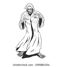 Grim reaper holding an hourglass     black   white