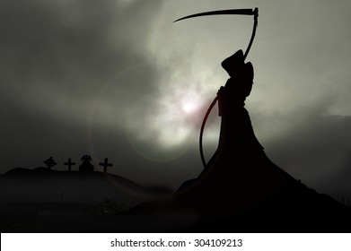 grim reaper overlooking graveyard