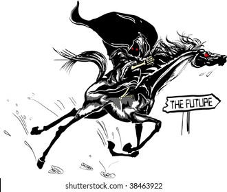 Grim Reaper Rides On His Horse Into The Future