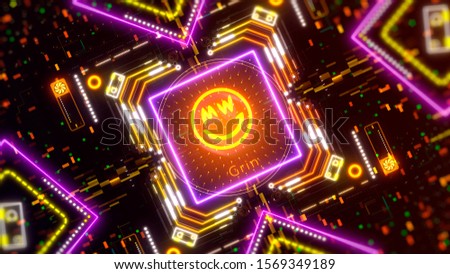 Grin open source privacy cryptocurrency. Altcoin virtual money sign. Smiley emoji 3d illustration