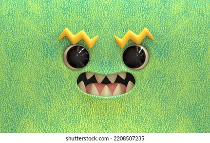 Grinning cute monster creature 3d stylized cartoon face