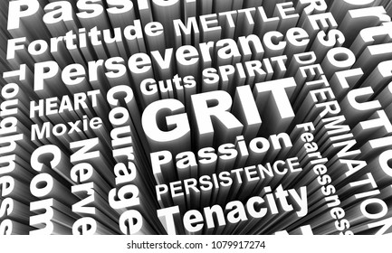 Grit Passion Perseverance Persistence Word Collage 3d Illustration