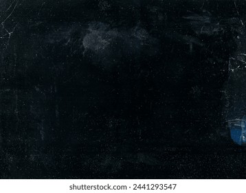 Gritty texture. Cracked overlay. Old film noise. White dust scratches dirt stains grain particles distressed broken effect on dark black blue illustration abstract background.