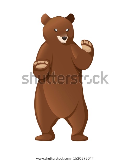 グリズリー ベア 北米の動物 茶色の熊 アニマルのデザイン 白い背景に平らなイラスト 2本足で立つ熊 正面図 大きくてかわいい危険な動物 のイラスト素材
