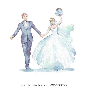 Groom and bride on white watercolor illustration - Powered by Shutterstock