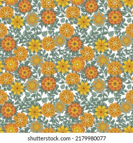 Groovy flower pattern, plants, branches. Seamless retro texture in simple linear style, 60s-70s hippie era, psychedelic plants