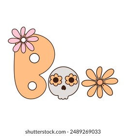 Groovy halloween boo clipart illustration, Trendy 70s retro style, Cartoon doodle outline drawing illustration, Spooky season. - Powered by Shutterstock