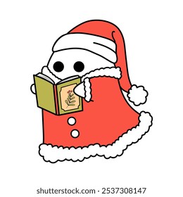 Groovy retro christmas ghost reading book clipart - Powered by Shutterstock