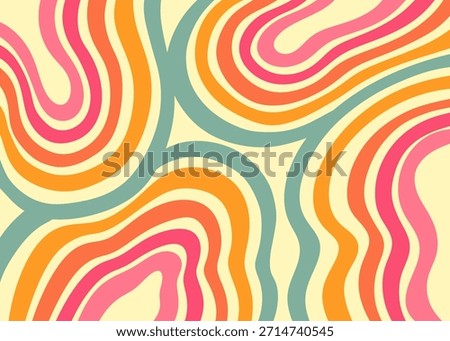 Groovy Wavy Pattern. Funky abstract background with multicolored curved lines. A dynamic and cheerful 70s-style design