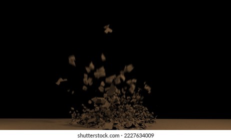 Ground Collapse Effect on Black Background. 3D Illustration design.	
