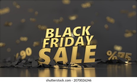 Groundbreaking Golden Black Friday Text. 3D Illustration, Suitable For Discount And Sale Themes.