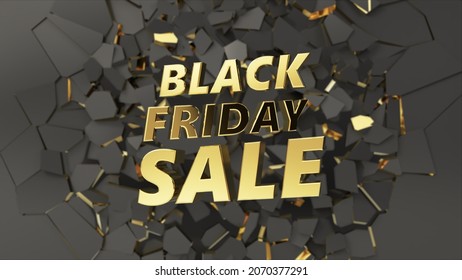 Groundbreaking Golden Black Friday Text On Breaking Ground. 3D Illustration, Suitable For Discount And Sale Themes.