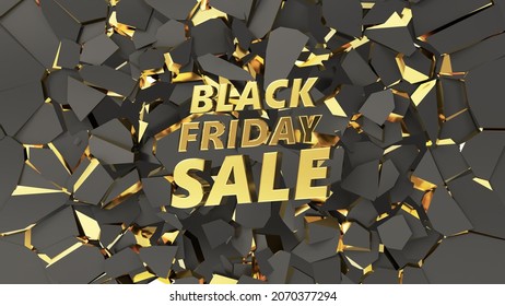 Groundbreaking Golden Black Friday Text On Breaking Ground. 3D Illustration, Suitable For Discount And Sale Themes.