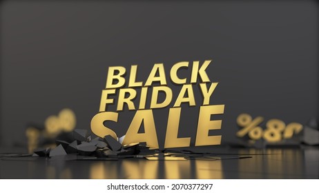 Groundbreaking Golden Black Friday Text. 3D Illustration, Suitable For Discount And Sale Themes.