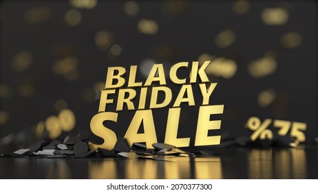 Groundbreaking Golden Black Friday Text. 3D Illustration, Suitable For Discount And Sale Themes.