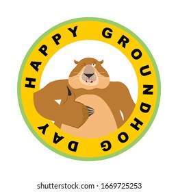  Groundhog day emblem. Groundhog thumbs up and winks. Woodchuck happy emoji.  - Powered by Shutterstock