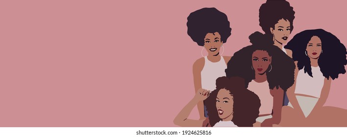 Group Of African Afro Women Friends Laughing. Black Business Woman With Afro Hair. Black Lives Matter	