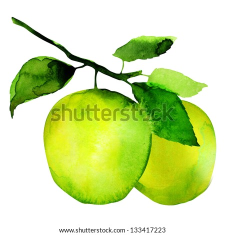 group of apples, watercolor painting on white background