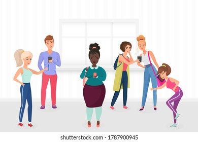 Group Of Athletic Students People Bullying, Laughing And Shooting Plus Size Fat Black Woman Illustration