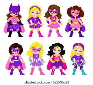 Group of beautiful girls dressed in suits of superheroes. Raster copy. - Powered by Shutterstock