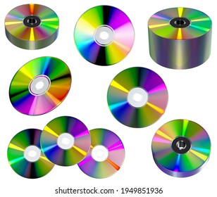 Group of CD or DVD disk on white background, 3D Illustration