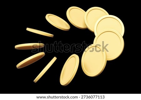 Group of coins floating in a circular trajectory on a black background. High quality 3D rendering suitable for illustrating gambling concepts.