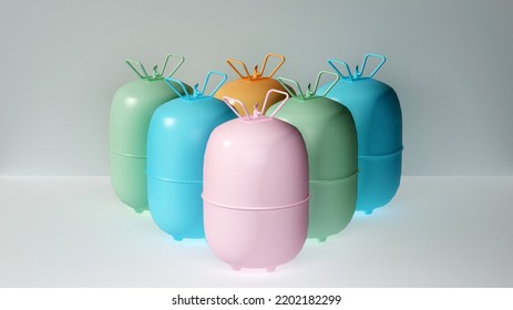 Group Of Colorful Freon Tanks. 3d Rendering