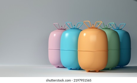 Group Of Colorful Freon Tanks With Copy Space. 3d Rendering