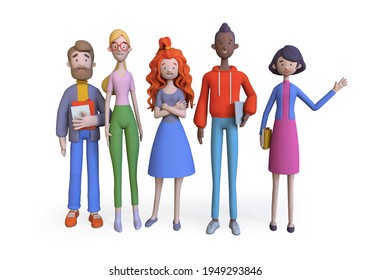 Group of diverse business people joined with happiness, Business teamwork concept, Trendy 3d illustration.  