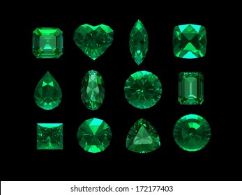 Group Of Emerald Shape With Clipping Path