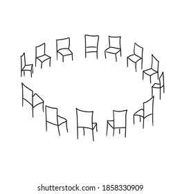 Group Of Empty Chairs Placed Opposite Each Other In A Circle For Psychotherapy 