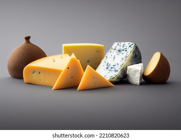 Group of French gourmet cheese, strong taste and smell, rustic and country atmosphere, minimalist style design, 3D illustration - Powered by Shutterstock