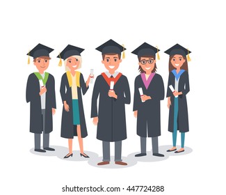 Set Diverse College University Graduation Students Stock Vector ...