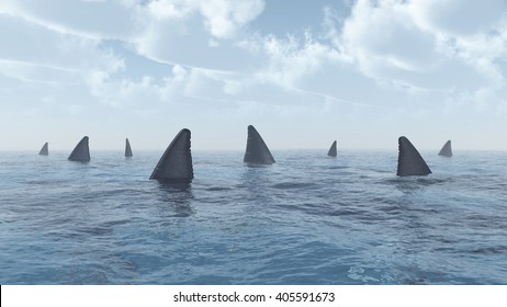 Group of great white sharks
Computer generated 3D illustration