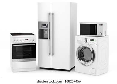 Group Of Household Appliances On A White Background
