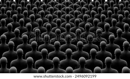 Group of Identical Figures in Uniform Rows. Conformity, conceptual illustration