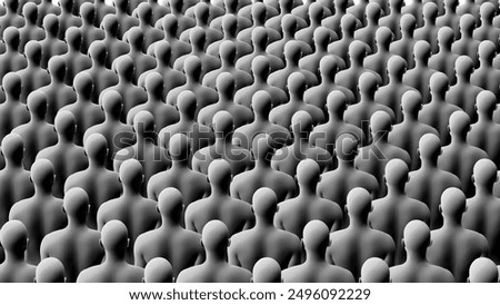 Group of Identical Figures in Uniform Rows. Conformity, conceptual illustration