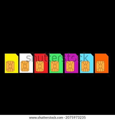 Group of Multi coloured Sim cards in black background .GSM simcard icon.Sim card icon download.How many sim cards is in my name.How many sim cards can I own.Stalk of sims.