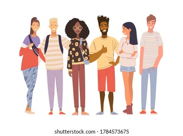 Group Multicultural Students Flat Vector Illustration Stock ...