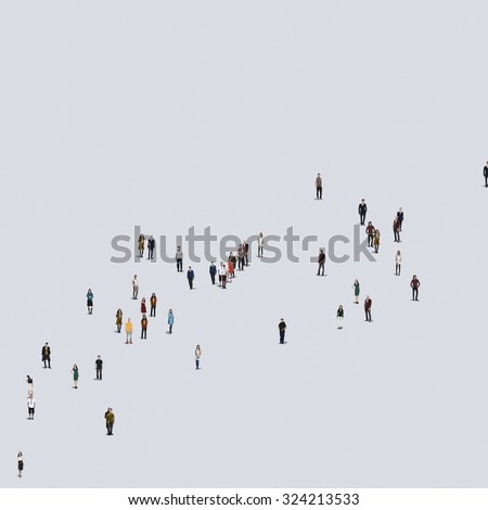 Group o people seen from top forming various shapes