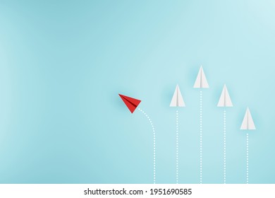 Group of paper plane in one direction and with one individual pointing in the different way. Business concept for new ideas creativity and innovative. 3d illustration - Shutterstock ID 1951690585