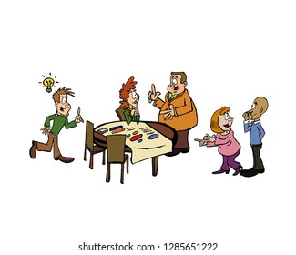 A group of people around a table in collaborative work mode