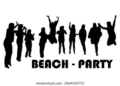 A group of people dancing and jumping on the beach. Friends having fun at party.
Silhoutte vector illustration isolated on white background. - Powered by Shutterstock