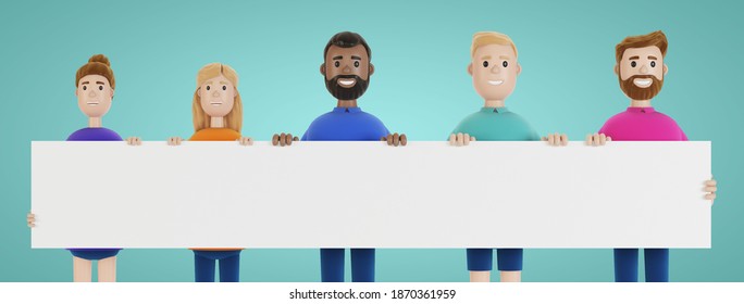 Group People Holding Blank Banner 3d Stock Illustration 1870361959 ...