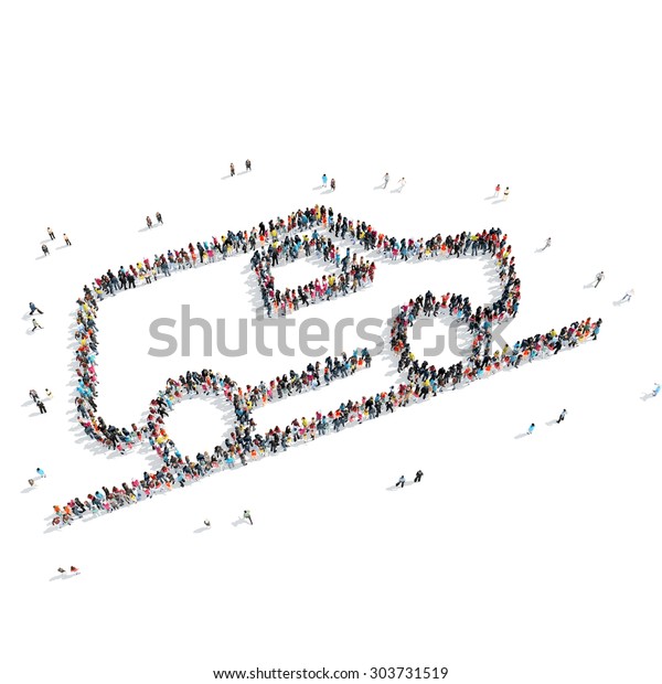 A\
group of people in the shape of a car , flash\
mob.