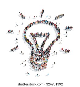 A group of people in the shape of light, idea, isolated, cartoon, white background.