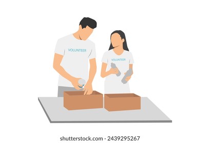 Group of people working in charitable foundation. Volunteer looking at donation box. Volunteers sort donations during food drive. Group of people working on humanitarian aid project. - Powered by Shutterstock