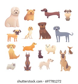 Group Of Purebred Dogs. Illustration For Dog Training Courses, Breed Club Landing Page And Corporate Web Design