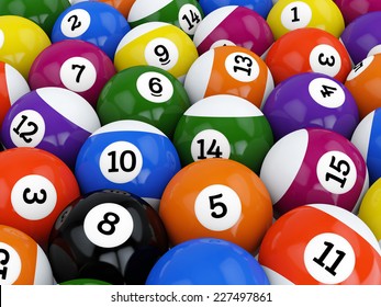 Group of retro colorful glossy pool game balls with numbers