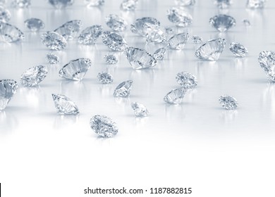 Group Of Scattered Diamonds. 3D Render